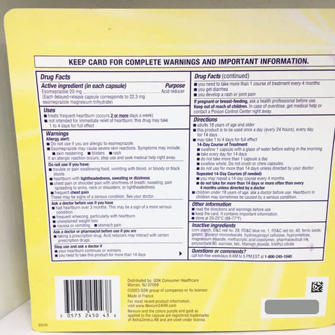 Viên Uống Giảm Đau Dạ Dày, Ợ Nóng Nexium 24hr - Hỗ Trợ  Viêm Loét, Giảm Acid Dạ Dày, 14 Viên x 3 Vỉ