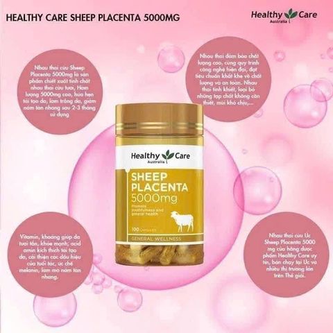 Viên uống nhau thai cừu 5000mg Healthy Care – Làm đẹp da, tái tạo và cung cấp collagen tự nhiên, 100 viên cho làn da trẻ trung và rạng rỡ
