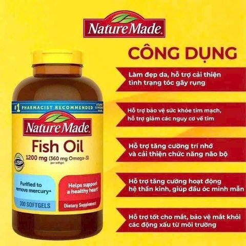 Dầu cá 1200mg Nature Made 300 viên, bổ mắt, tim mạch, Omega-3