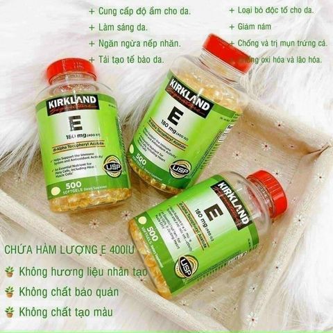 Viên uống Vitamin E thiên nhiên Kirkland Signature 400 IU - 500 viên chống oxy hóa, bảo vệ da và cải thiện sức khỏe tim mạch