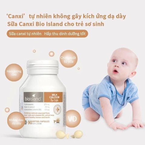 Canxi cho bé Milk Calcium BioIsland 90 viên, chắc xương, phát triển chiều cao
