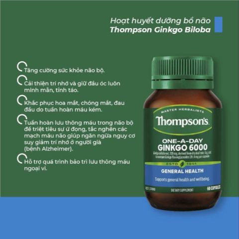 Viên uống bổ não Ginkgo Biloba 6000mg Thompson's One A Day 60 viên - Hỗ trợ tuần hoàn não, cải thiện trí nhớ và tăng cường sự tập trung