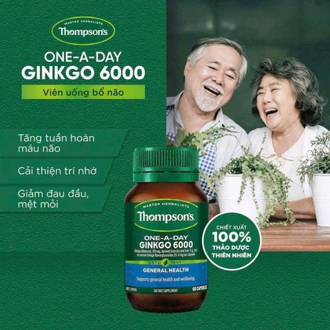 Viên uống bổ não Ginkgo Biloba 6000mg Thompson's One A Day 60 viên - Hỗ trợ tuần hoàn não, cải thiện trí nhớ và tăng cường sự tập trung