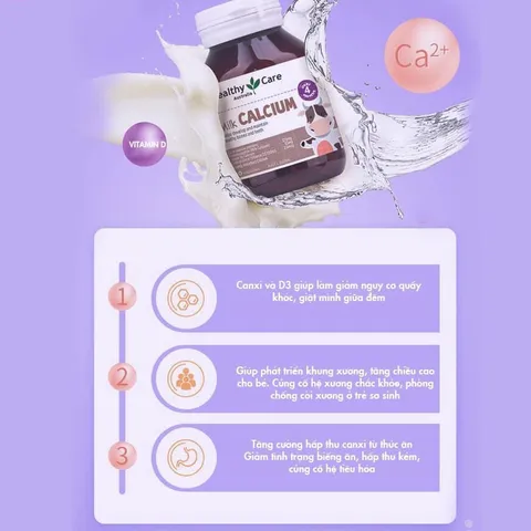 Viên uống canxi cho bé Healthy Care 60 viên - Hỗ trợ phát triển chiều cao và xương chắc khỏe, sản xuất tại Úc