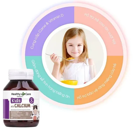 Viên uống canxi cho bé Healthy Care 60 viên - Hỗ trợ phát triển chiều cao và xương chắc khỏe, sản xuất tại Úc