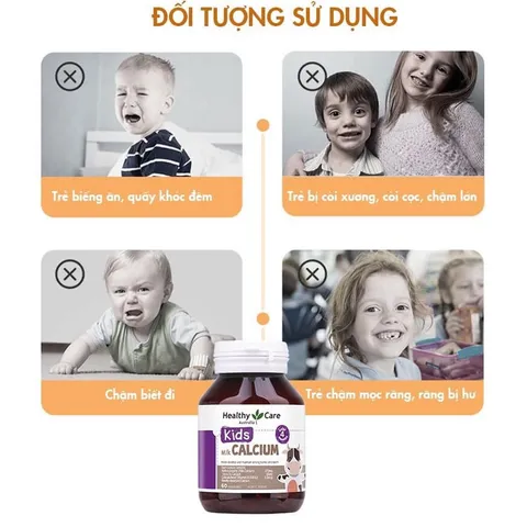 Viên uống canxi cho bé Healthy Care 60 viên - Hỗ trợ phát triển chiều cao và xương chắc khỏe, sản xuất tại Úc