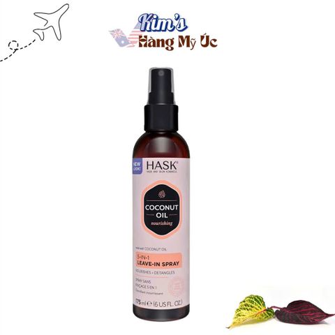 Dầu Dưỡng Tóc Khô Hư Tổn Hask Coconut Oil 175ml - Dưỡng Ẩm, Gỡ Rối, Chống Xơ Đuôi Tóc, Phù Hợp Với Nhiệt Đới