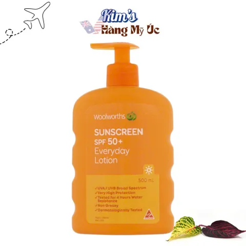 Kem Chống Nắng Woolworths SPF 50+ Lotion 500ml - Khả Năng Chống Nước và Mồ Hôi 4 Giờ, Dưỡng Ẩm và Bảo Vệ Toàn Thân