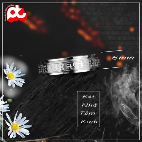 Nhẫn nam cao cấp inox bát nhã tâm kinh titan thép không gỉ bảng 6mm PTNNA07 400347