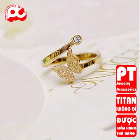 Nhẫn titan nữ freesize bướm phun cát cách điệu thép không gỉ titanium PT Jewelry & Accessories 400518