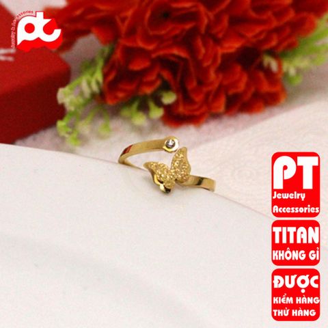 Nhẫn titan nữ freesize bướm phun cát cách điệu thép không gỉ titanium PT Jewelry & Accessories 400518