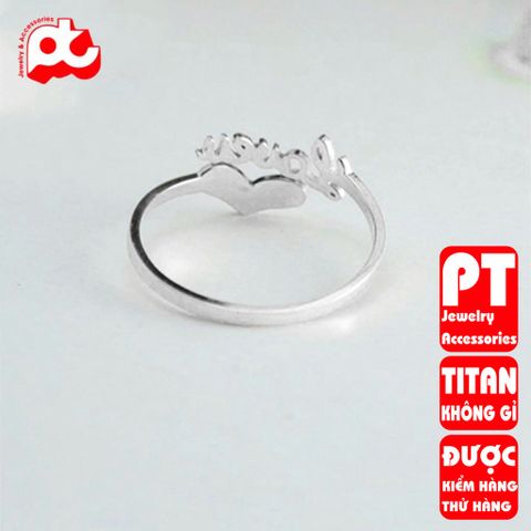 Nhẫn titan nữ freesize chữ Love cách điệu tim cao cấp thép không gỉ titanium trangsucpt 400526