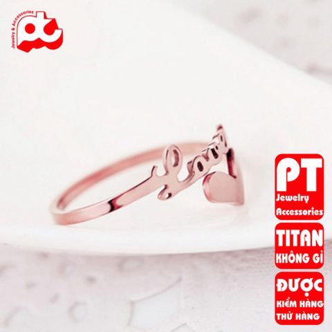 Nhẫn titan nữ freesize chữ Love cách điệu tim cao cấp thép không gỉ titanium trangsucpt 400526