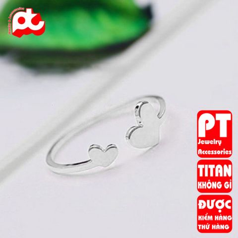 Nhẫn titan nữ freesize trái tim đặc cách điệu thép không gỉ titanium PT Jewelry & Accessories 400527