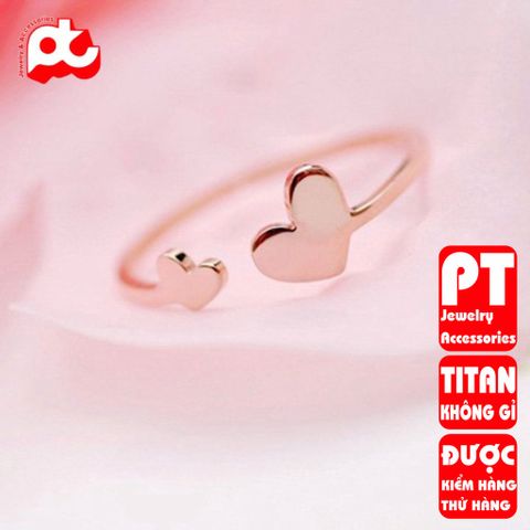 Nhẫn titan nữ freesize trái tim đặc cách điệu thép không gỉ titanium PT Jewelry & Accessories 400527