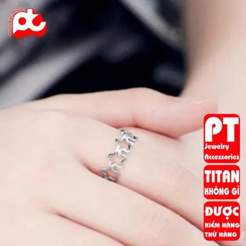 Nhẫn titan nữ ngôi sao 5 cánh cách điệu cao cấp thép không gỉ titanium trangsucpt 400534