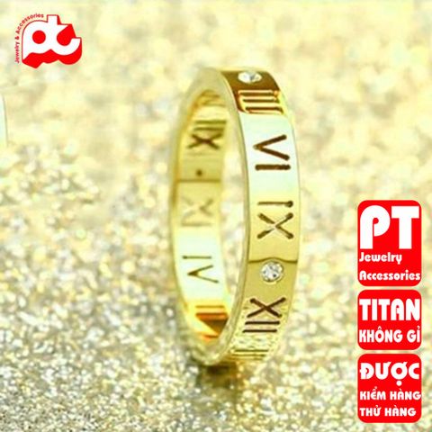 Nhẫn titan nữ số la mã cách điệu cao cấp thép không gỉ titanium trangsucpt 400563