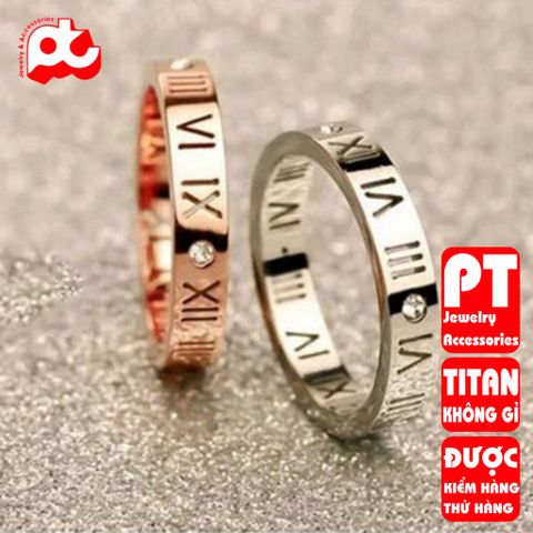 Nhẫn titan nữ số la mã cách điệu cao cấp thép không gỉ titanium trangsucpt 400563