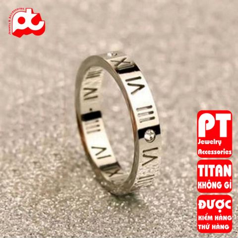 Nhẫn titan nữ số la mã cách điệu cao cấp thép không gỉ titanium trangsucpt 400563