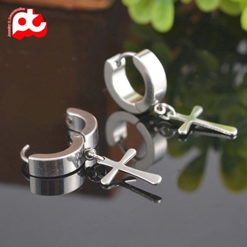 Bông tai nam inox thời trang titan khoen tròn tòn ten phụ kiện hình thánh giá trangsucpt PTBTNA152 400571