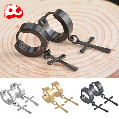 Bông tai nam inox thời trang titan khoen tròn tòn ten phụ kiện hình thánh giá trangsucpt PTBTNA152 400571