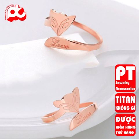 Nhẫn titan nữ freesize cáo love cách điệu cao cấp thép không gỉ titanium trangsucpt 400577