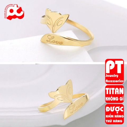 Nhẫn titan nữ freesize cáo love cách điệu cao cấp thép không gỉ titanium trangsucpt 400577