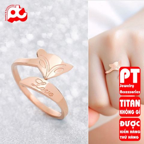 Nhẫn titan nữ freesize cáo love cách điệu cao cấp thép không gỉ titanium trangsucpt 400577