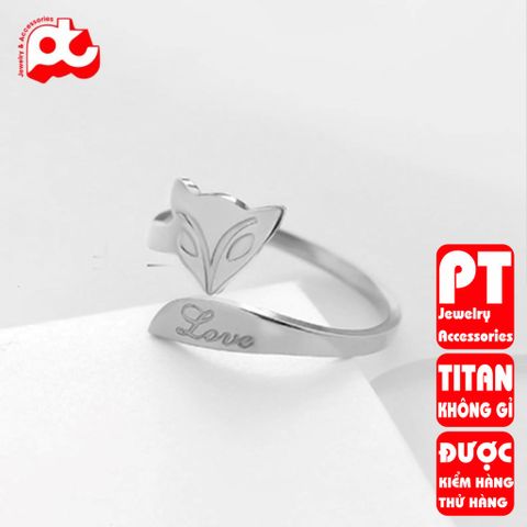 Nhẫn titan nữ freesize cáo love cách điệu cao cấp thép không gỉ titanium trangsucpt 400577