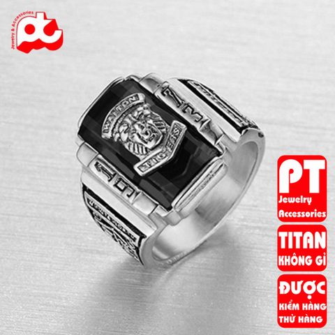 Nhẫn nam titan cao cấp thời trang inox thép không gỉ sư tử 1973 trangsucpt đá đen PTNNA213 400583