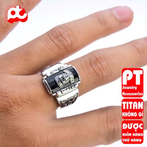 Nhẫn nam titan cao cấp thời trang inox thép không gỉ sư tử 1973 trangsucpt đá đen PTNNA213 400583