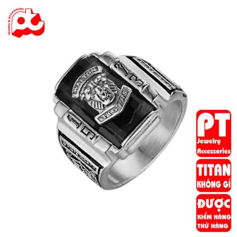 Nhẫn nam titan cao cấp thời trang inox thép không gỉ sư tử 1973 trangsucpt đá đen PTNNA213 400583