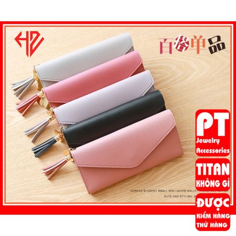 [ CỰC ĐẸP] BÓP VÍ DÀI NỮ CẦM TAY VD137 KHÓA BẤM KẾT HỢP TUA PHỤ KIỆN XINH XẮN 400622