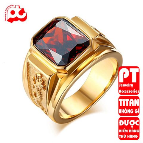 Nhẫn nam titan cao cấp thời trang chạm rồng 2 bên trangsucpt đá đỏ nhẫn màu thép không gỉ PTNNA255 400625