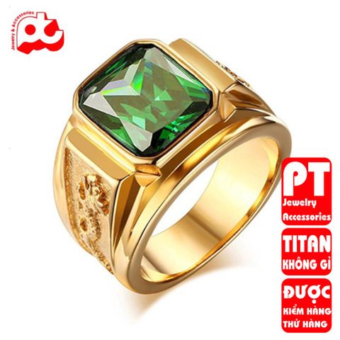 Nhẫn nam titan cao cấp thời trang chạm rồng 2 bên trangsucpt đá xanh lá màu thép không gỉ PTNNA253 400627