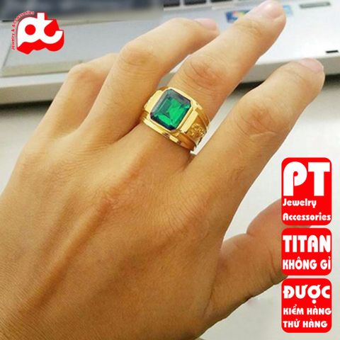 Nhẫn nam titan cao cấp thời trang chạm rồng 2 bên trangsucpt đá xanh lá màu thép không gỉ PTNNA253 400627
