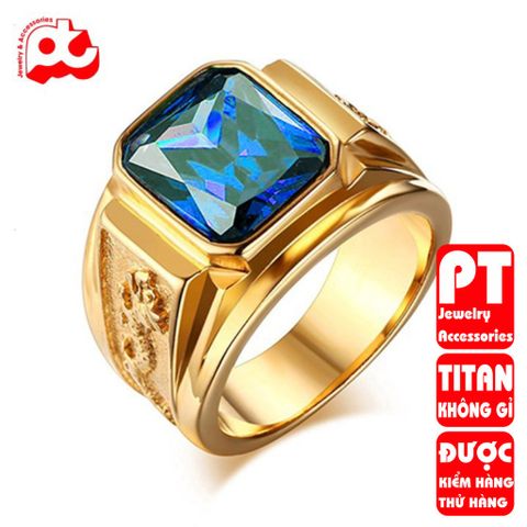 Nhẫn nam titan cao cấp thời trang chạm rồng 2 bên trangsucpt đá xanh lá màu thép không gỉ PTNNA253 400627
