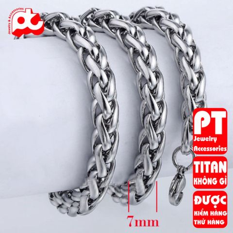 Dây chuyền titan nam cao cấp inox thép không gỉ bông dừa trangsucpt 7mm trắng PTDCNA170 400641