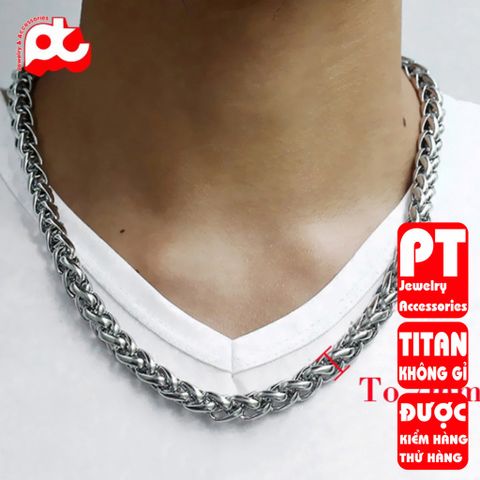 Dây chuyền titan nam cao cấp inox thép không gỉ bông dừa trangsucpt 7mm trắng PTDCNA170 400641