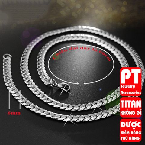 Dây chuyền inox cao cấp thép không gỉ titan nam lặc khít chạm 2 bên trangsucpt 6mm PTDCNA56 400647