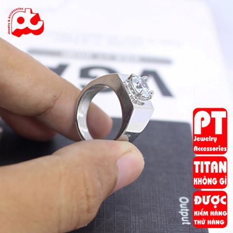 Nhẫn nam cao cấp inox thời trang titan thép không gỉ bảng trơn xoàn tròn trắng PTNNA231 400654