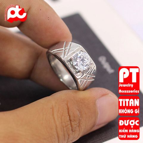 Nhẫn nam inox cao cấp titan PT Jewelry & Accessories thép không gỉ sọc xéo đính xoàn PTNNA234 400676