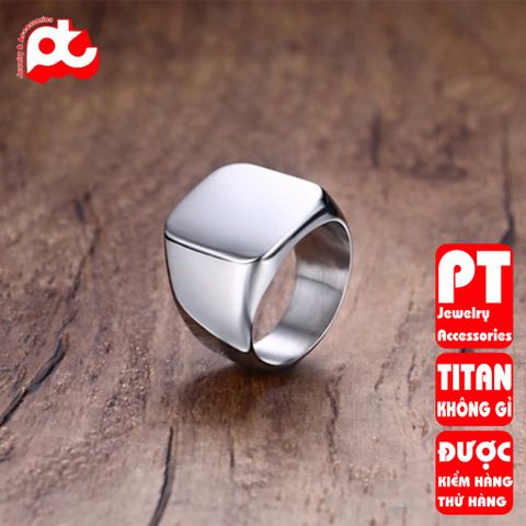 Nhẫn titan thép không gỉ nam inox cao cấp thời trang mặt trơn vuông to trangsucpt PTNNA23 400684