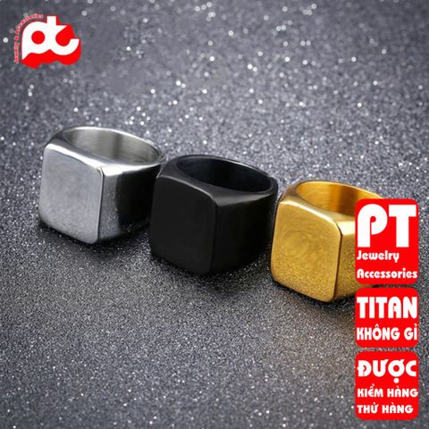 Nhẫn titan thép không gỉ nam inox cao cấp thời trang mặt trơn vuông to trangsucpt PTNNA23 400684