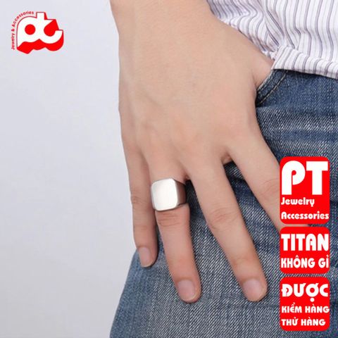 Nhẫn titan thép không gỉ nam inox cao cấp thời trang mặt trơn vuông to trangsucpt PTNNA23 400684