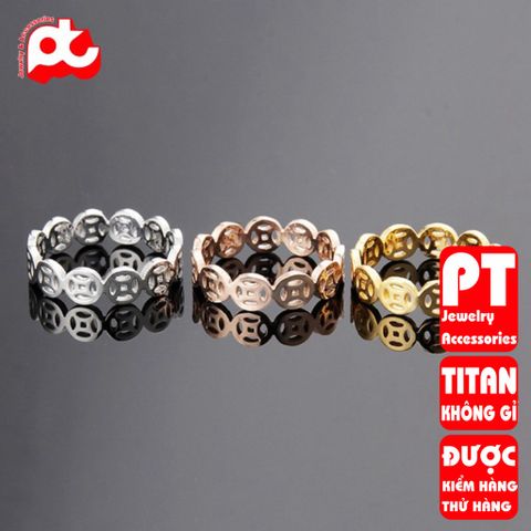 Nhẫn titan nữ đồng tiền cổ cách điệu cao cấp thép không gỉ titanium trangsucpt 400689