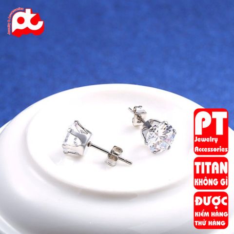 Bông tai inox nam 1 cặp đá tròn trắng  bấm lỗ tai trangsucpt 3mm 4mm 5mm 6mm 7mm PTBTNA22 400744