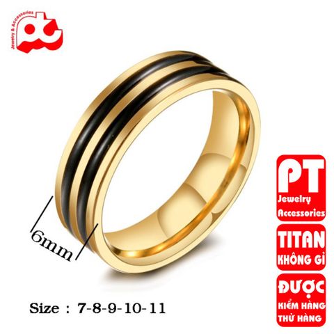Nhẫn titan cao cấp thời trang 2 sọc đen bảng 6mm nam inox không gỉ PT Jewelry & Accessories PTNNA13 400830