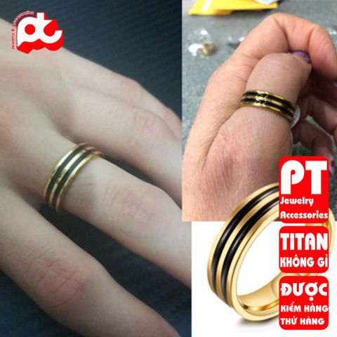 Nhẫn titan cao cấp thời trang 2 sọc đen bảng 6mm nam inox không gỉ PT Jewelry & Accessories PTNNA13 400830