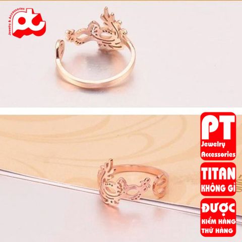 Nhẫn titan nữ freesize mặt nạ cách điệu cao cấp thép không gỉ titanium trangsucpt PTNNUT49 400856